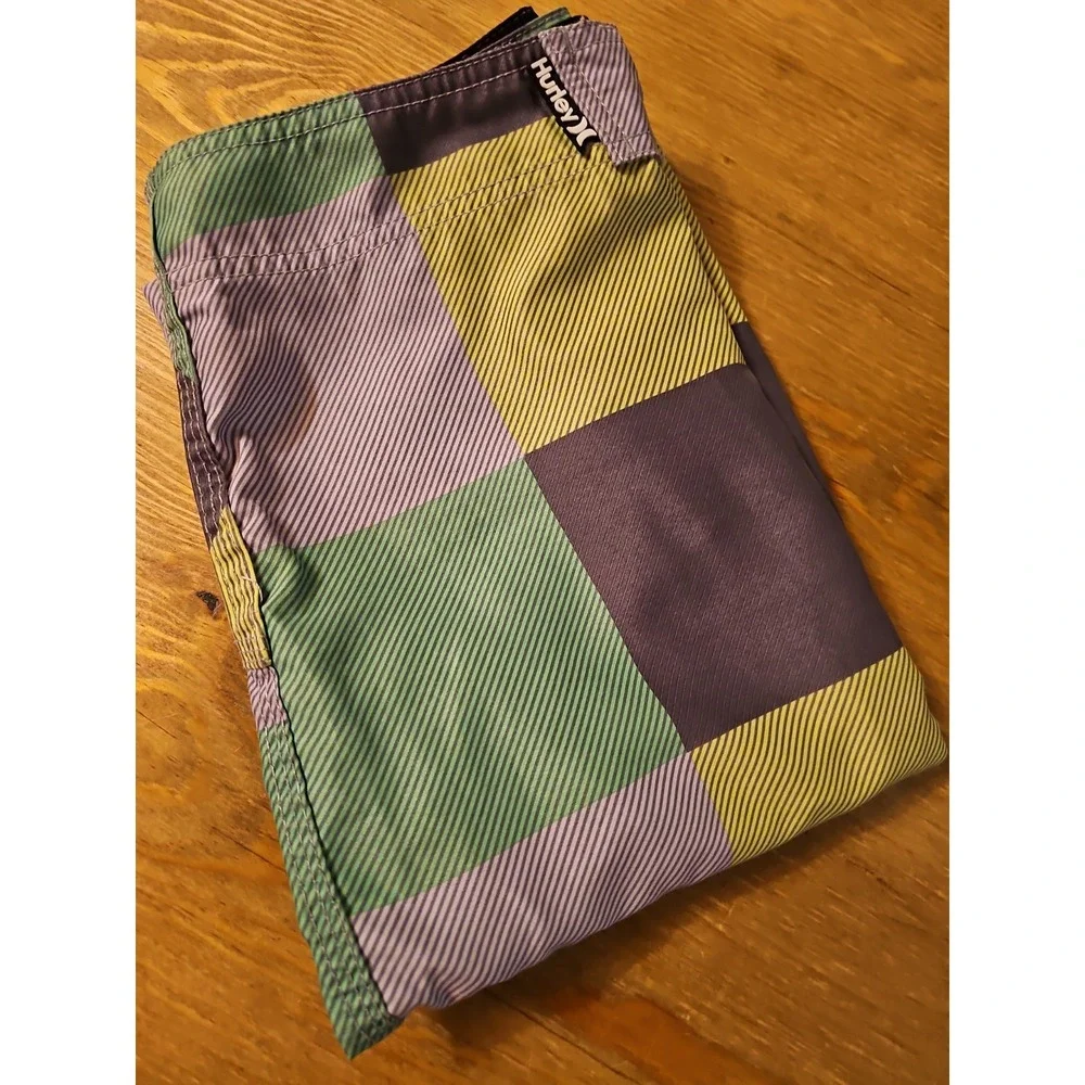 Hurley Board Shorts Green Gray Block,size 34
